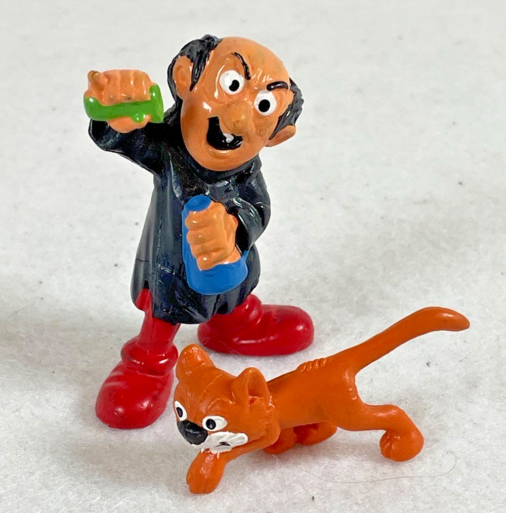 Schleich 2.5 in Gargamel & Azrael Cat Vtg 1978 PVC Smurf Figures W Germany Peyo